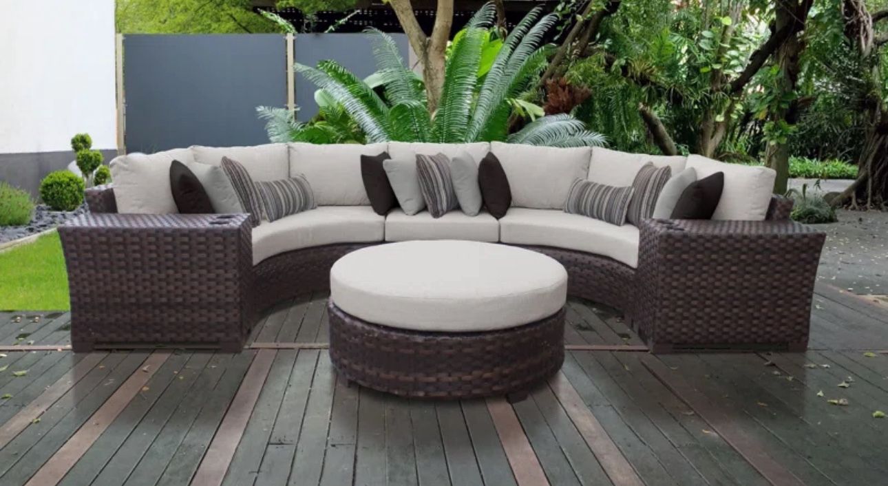 New TK Classics Kathy Ireland Curved Outdoor Patio Sectional HDPE Wicker