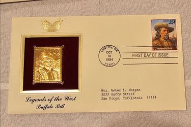 BUFFALO BILL CODY LEGENDS OF WEST 1994 1ST DAY ISSUE USPS 22KT GOLD STAMP RARE!!!