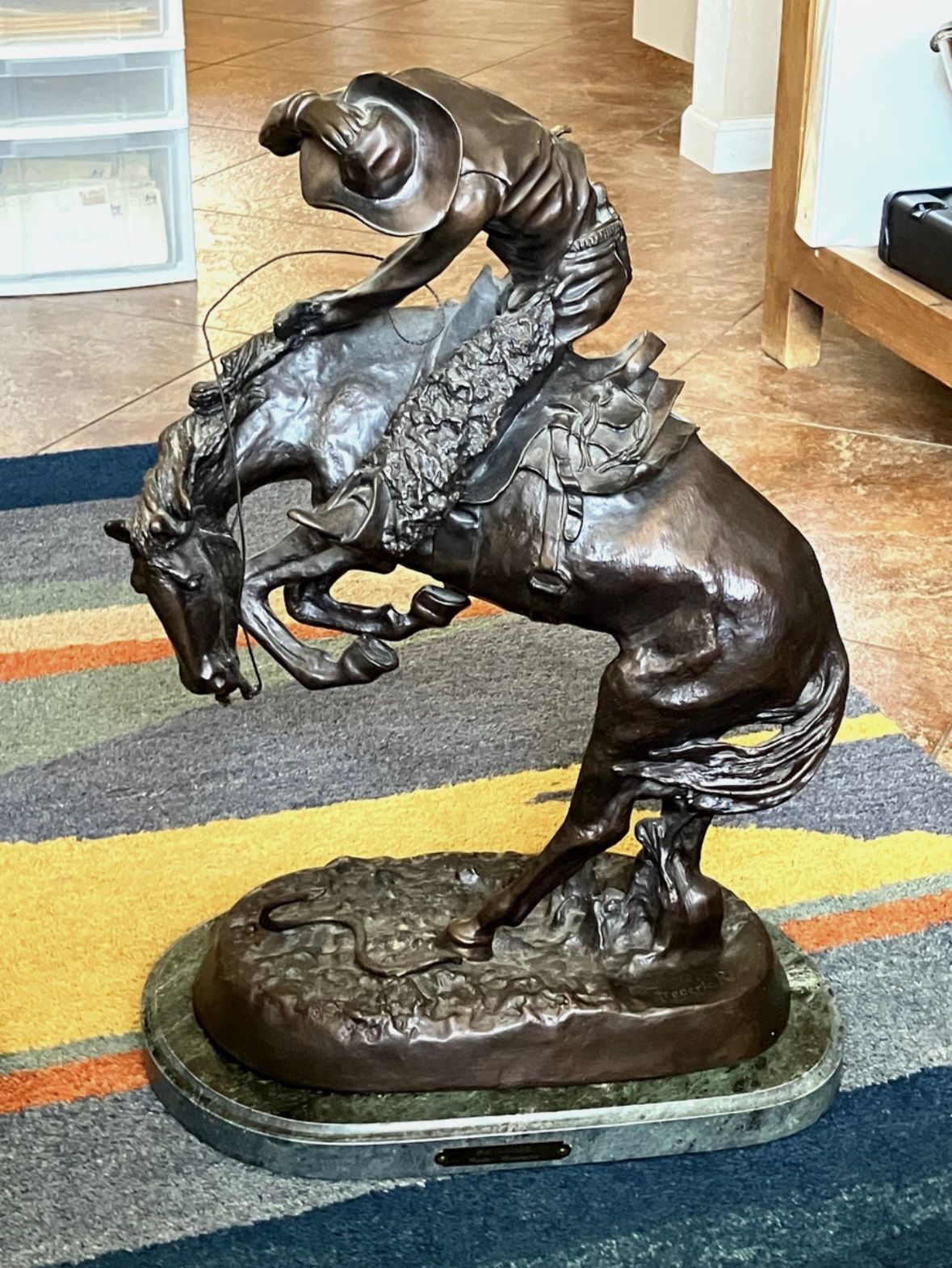 Frederic Remington 22.5" "Rattlesnake" Bronze Statue On Marble