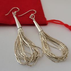 ❤️925 Beautiful Sterling Silver Navajo Liquid Design, 8 Strands Earrings! 👌🎁Post Tags: Aretes de Plata Esterlina!
