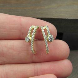 Sterling Silver Gold Plated Abstract Cubic Zirconia Earrings Vintage

