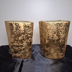 Vintage Set 22K Gold Hand Painted LeMieux Vases 
