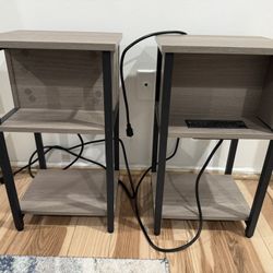 2 Grey Wood Nightstands/End Tables with AC Outlet and USB