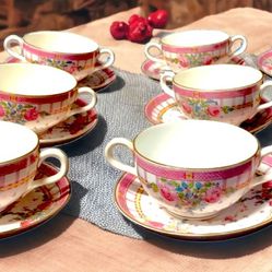 Antique Royal Worcester Soup Cup And Saucer Set-Rare-Limited Edition