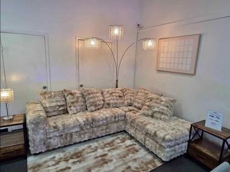 Faux Fur Sectional Sofa with Chaise
