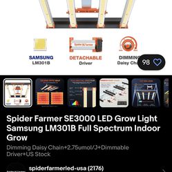 Spider Farmer SE3000 LED Grow Light Samsung LM301B Full Spectrum Indoor Grow