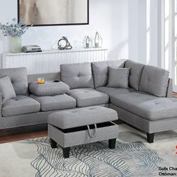 Sofa Chaise Sectional and Ottoman