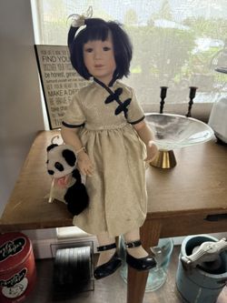 Asian Porcelain Doll With Stand
