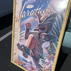 NIKE - JUST DO IT - Very Rare Honolulu Marathon Poster Framed December 11, 1994 Original