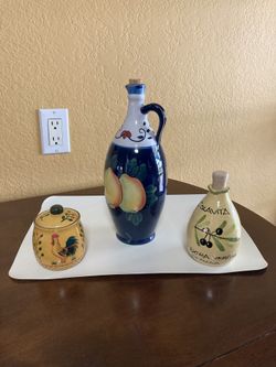 Hand - Painted Jar ‘LEMON’ And Vinagreta And Sugar Bowl