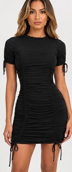 NSR Black Ruched Mini Dress