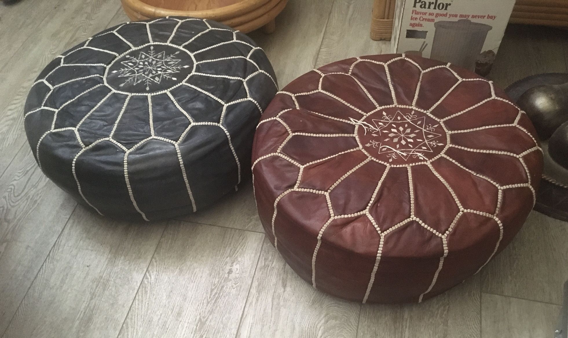 Leather Moroccan Pouf Ottoman PU North Rialto 