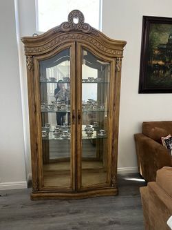 Ornate Wood and Glass Curio Display Cabinet
