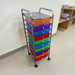Chrome 10 Drawer Colorful Plastic Classroom Arts Crafts Organizer Storage Chest  13x15x38in