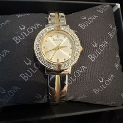 Bulova Women’s  Two Tone Crystal Watch 
