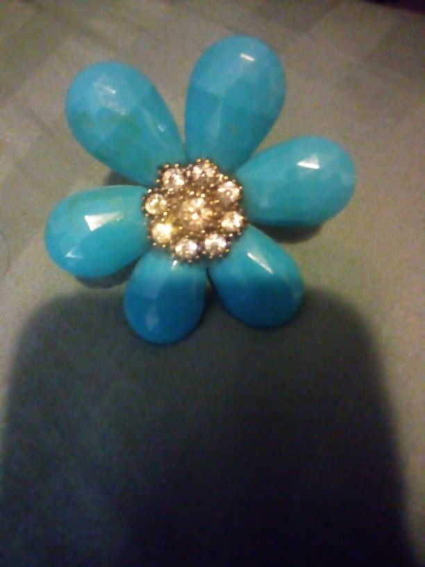 Turquoise And Rhinestone Statement Ring