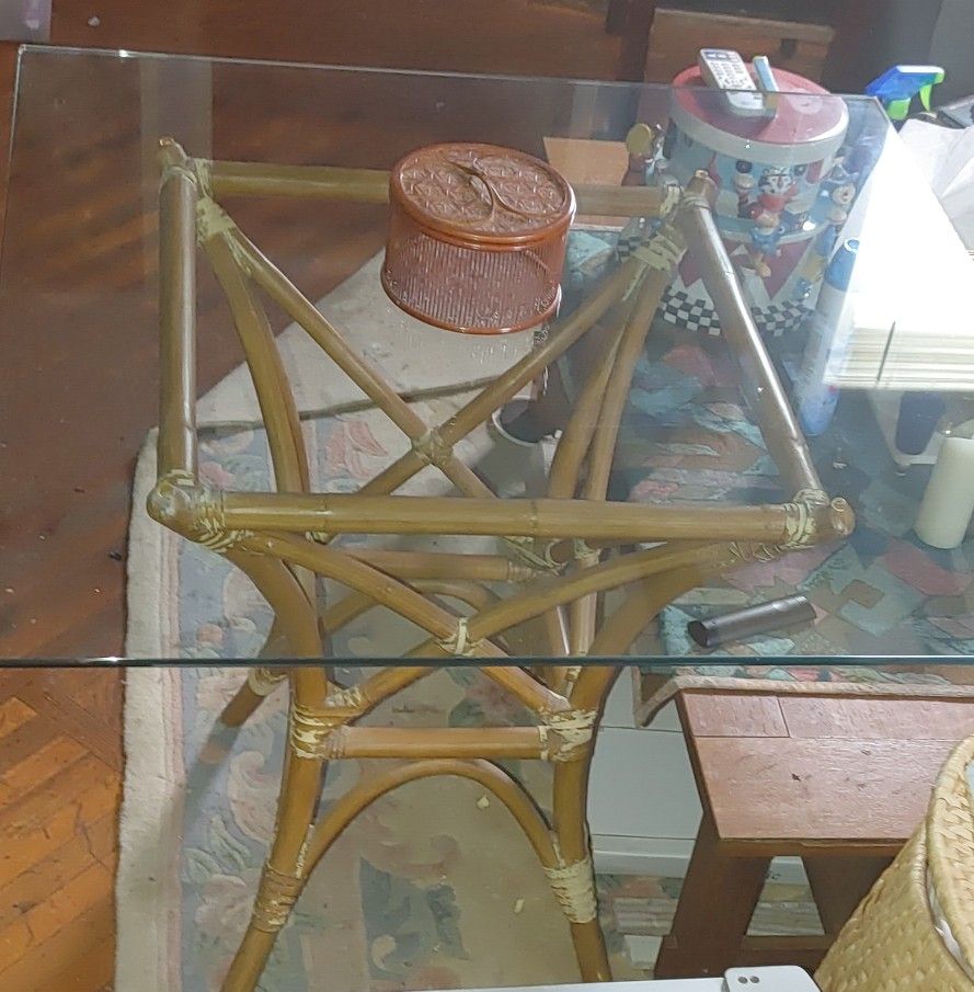 Vintage Bamboo Table With Glass Top