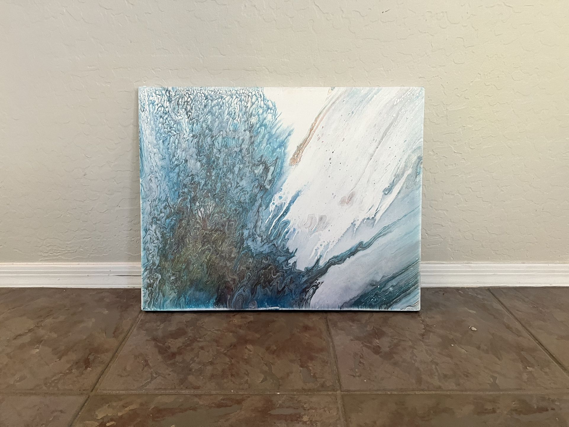 16x20 Small BRAND NEW Hand Painted Original Abstract Artwork Blue and Gold