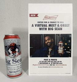Big Sean 2020 Limited Edition Detroit 2 x Budweiser Empty Can w/ Poster