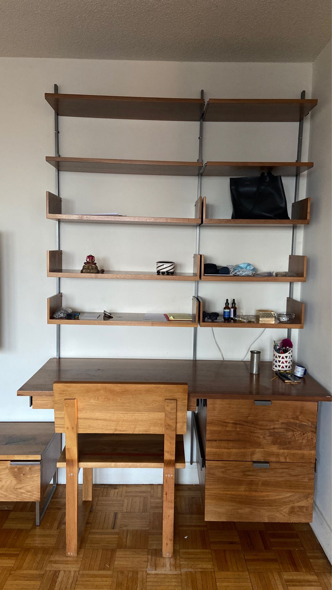 Hanging bookshelf with desk and TV stand set