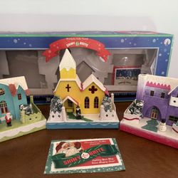 Radko Shiny Brite Houses “Poinsettia Place” set of 3 