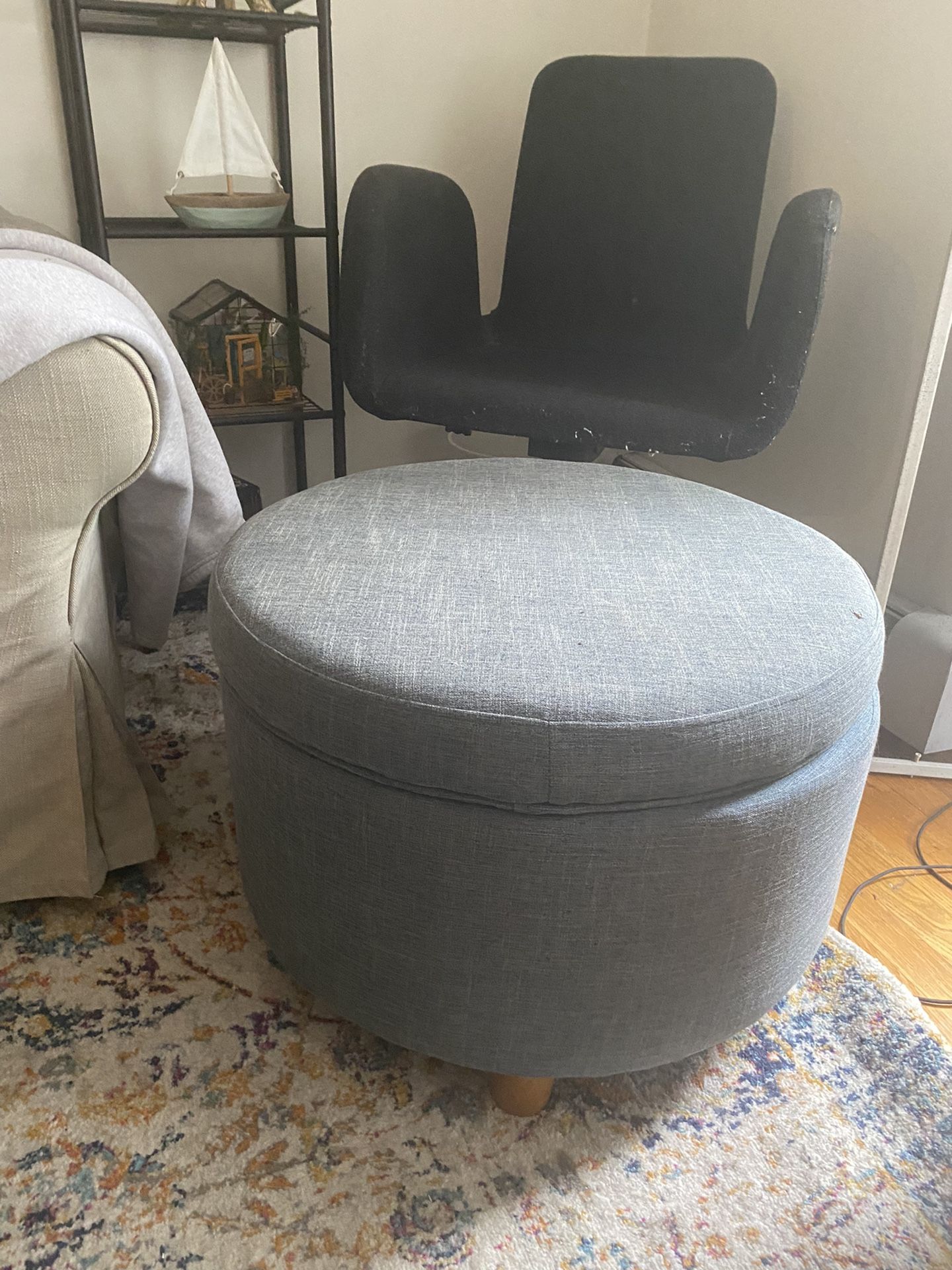 Blue Fabric Storage Ottoman