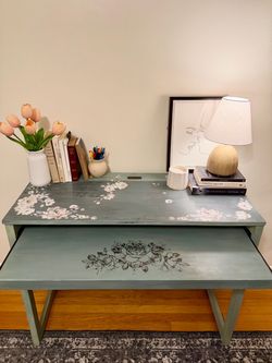 Vintage Floral Writing Desk with Pull-Out Work Surface - USB Port