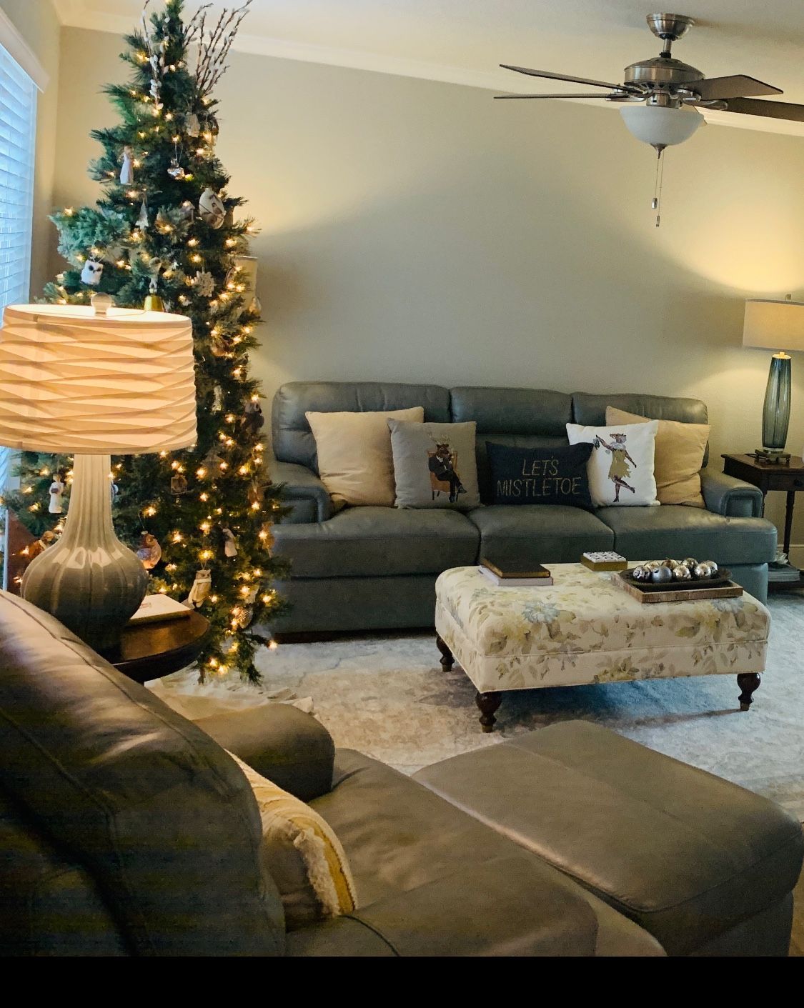 Gray Leather Sofa, Chair, & Ottoman.