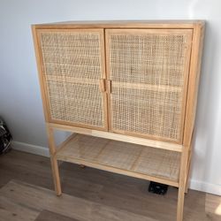 PINE CABINET WITH RATTAN