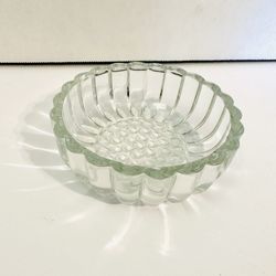 Vintage Glass Ribbed Beaded Bottom Trinket Clear Ashtray