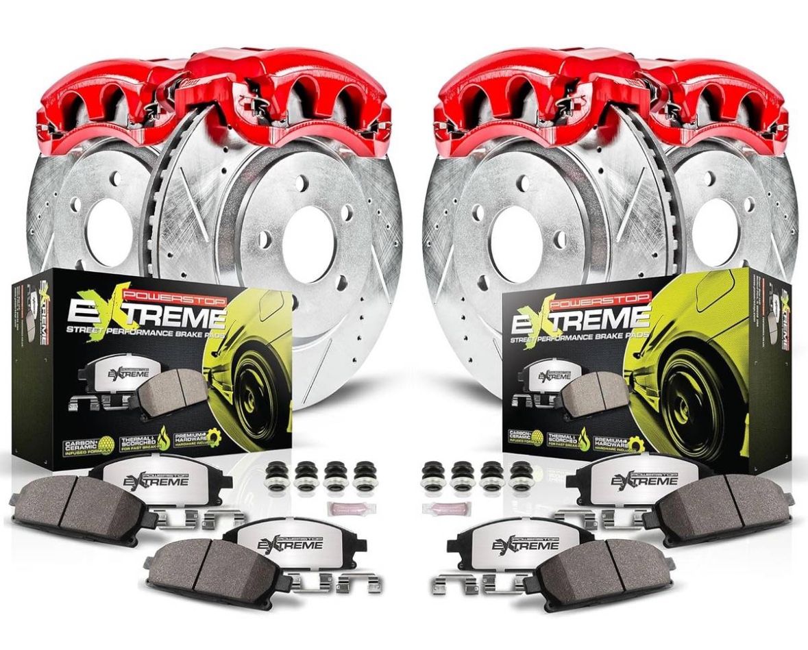 POWER STOP Brake Pad, Rotor, Caliper Kit - Front and Rear