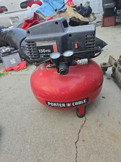 PORTA CABLE 2.6 CUBIC FEET PER MINUTE @ 90 P S I - 6 GALLON PANCAKE COMPRESSOR 150 MAX P S I