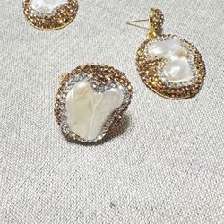 Stunning Baroque BoHo Court-style freshwater pearls Cubic Zirconia Earrings/ring 