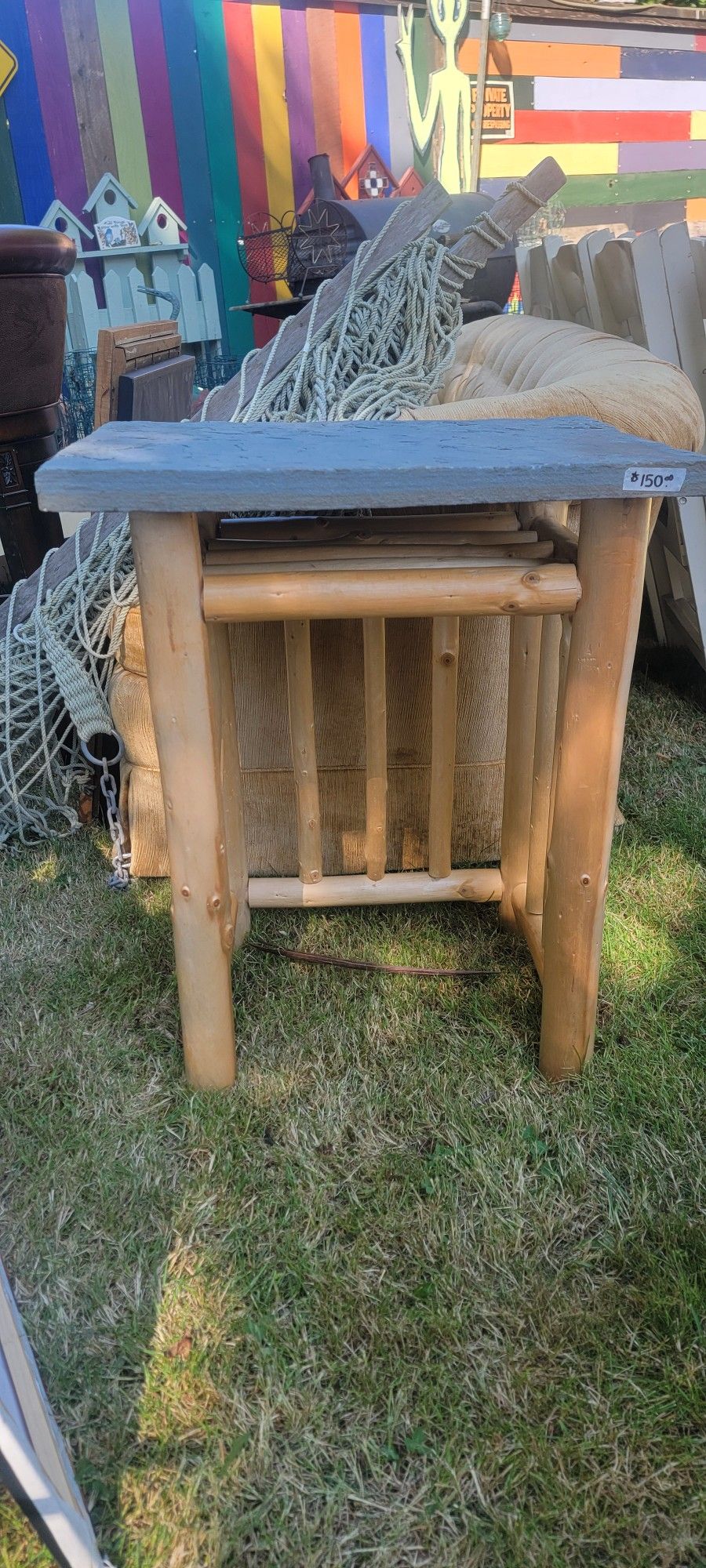Rustic Knotty Pine Side Table Slate Top