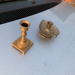 Two  Pretty Brass Candle Holders
