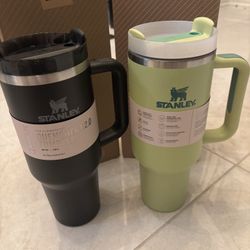 for 2 Stanley Drinking Cup  Mug Tumblers Black & Green Silver w/ Straw BRAND NEW 40oz
