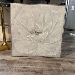 Large Neutral Textured Floral Wall Art – Modern Framed Canvas