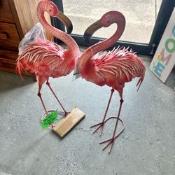 New Pair Of Metal Flamingos 