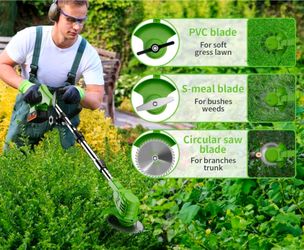 3-in-1 Lightweight Electric String Trimmer with 3 Types of Blades, Wheels, 24V Battery, Weed Eater Grass Trimmer/Edger/Brush Cutter for Lawn Yard Gard