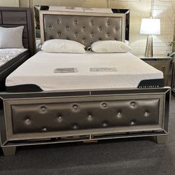 New Queen Bedroom Set Glam Mirrored Tufted Headboard/footboard and with Diamonds 💎 