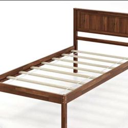 New in Box Twin Bed Frames with Headboard, Solid Wood Platform Bed with Wood Slat Support