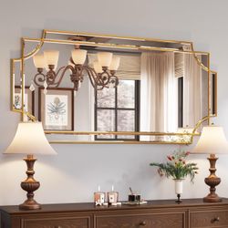 New Kelly Miller 24"X48" Gold Foil Scalloped Edge Decorative Vanity Wall Mirror