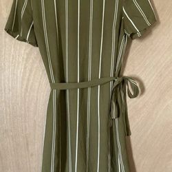  New Forever 21 Women's  M Medium Green Stripe Tie Belt  Dress  