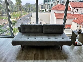 Mid-Century Modern Gray Tufted  Sofa