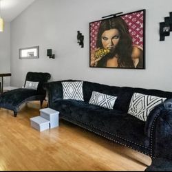 3 Piece Sofa Loveseat and Chaise Black Tufted Furniture Modern