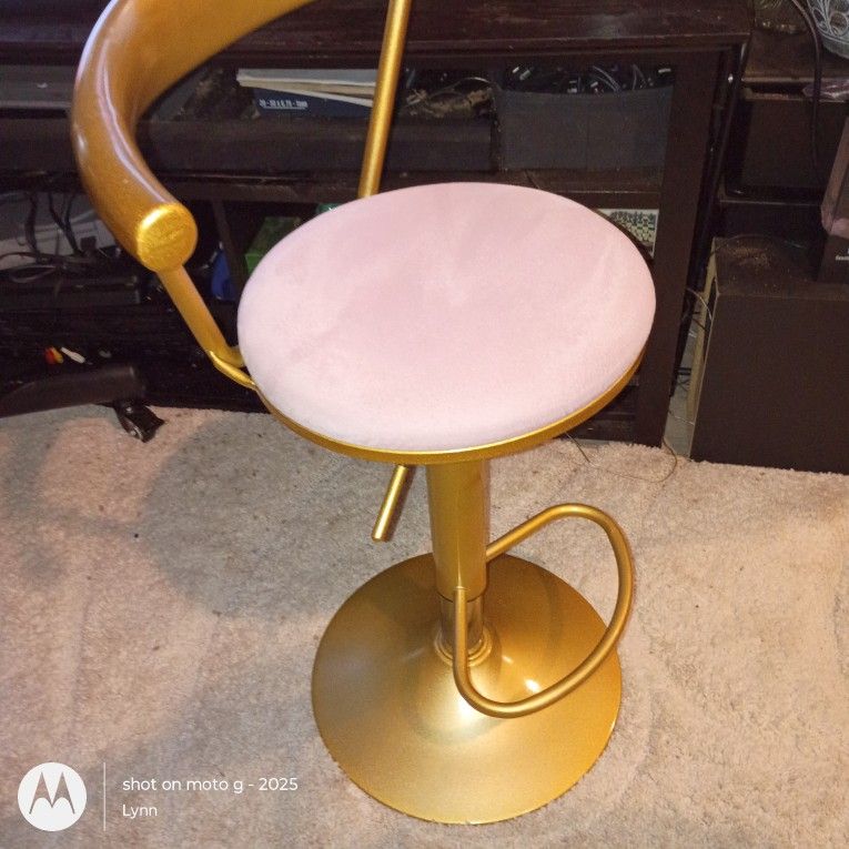 Gold Pink Velvet Bar Stool