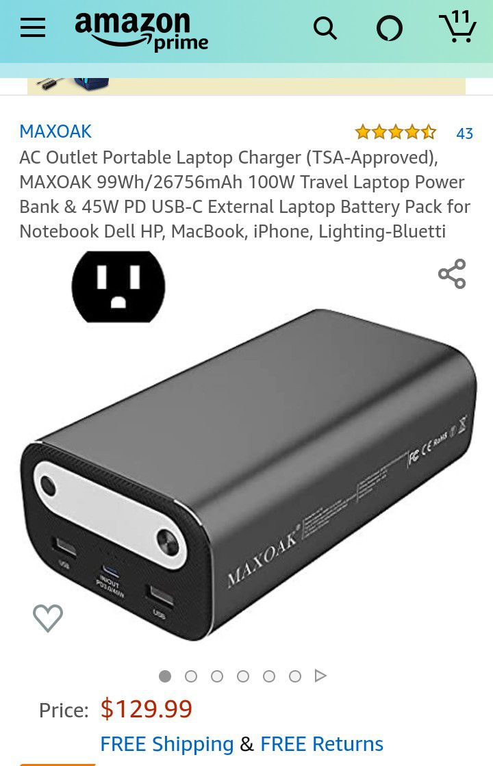 AC Outlet Portable Laptop Charger (TSA-Approved), MAXOAK 99Wh/26756mAh 100W Travel Laptop Power