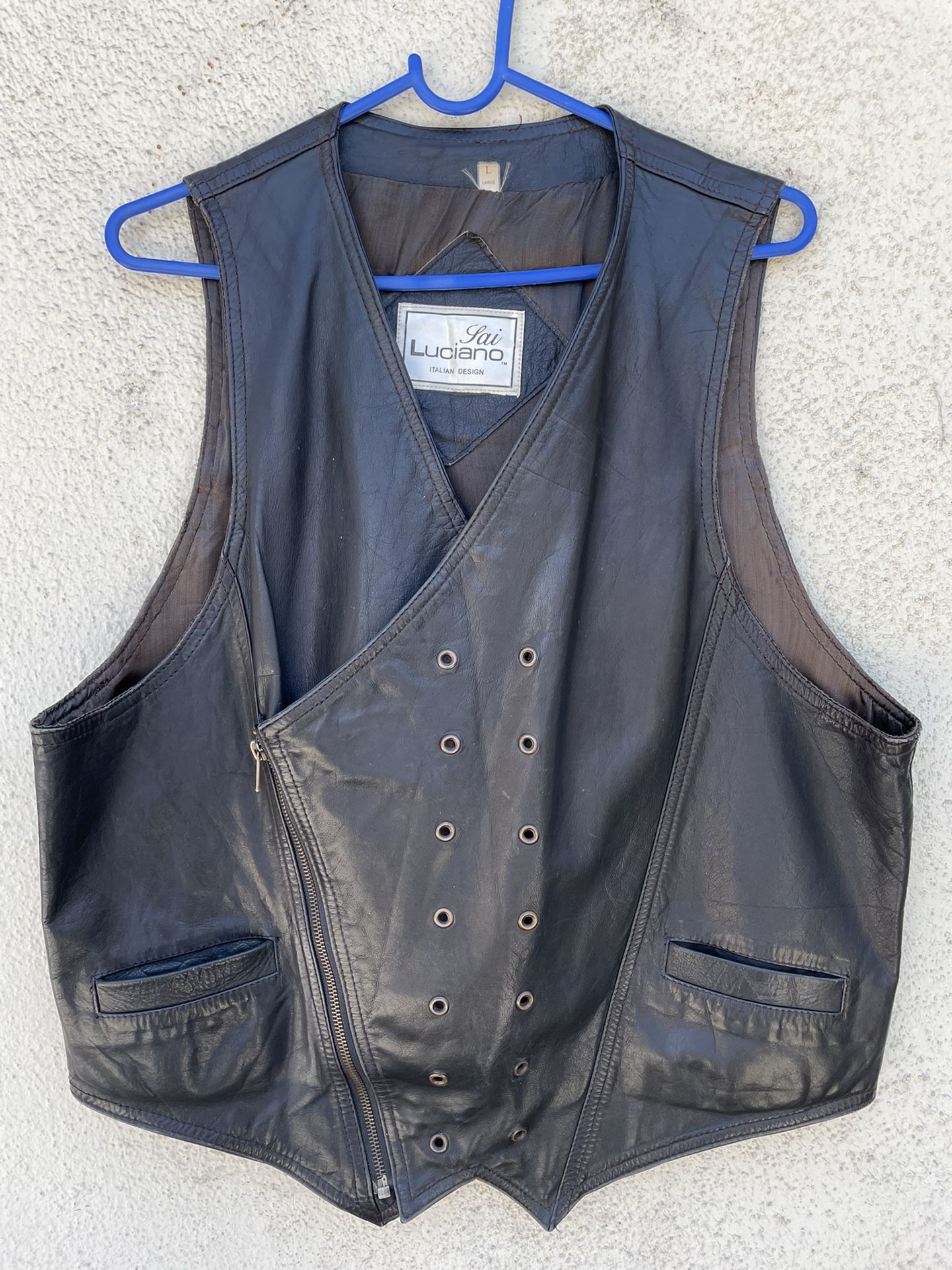 Black Leather Vest Italian Designed Size L