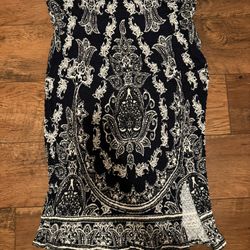 Farm Rio Anthropologie Women’s Midi Skirt Size L Navy/Cream Boho Beach Vacation