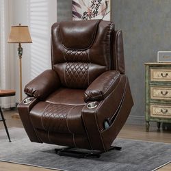 1.0 Power Lift Chairs Recliners for Elderly - Adjustable Height, Heat, Massage, 26-inch Wide Seat, Cup Holder - Big Man Recliner (Panorama 1.0 - Brown